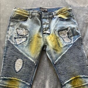 Balmain Men's Straight Jeans - Blue and Yellow